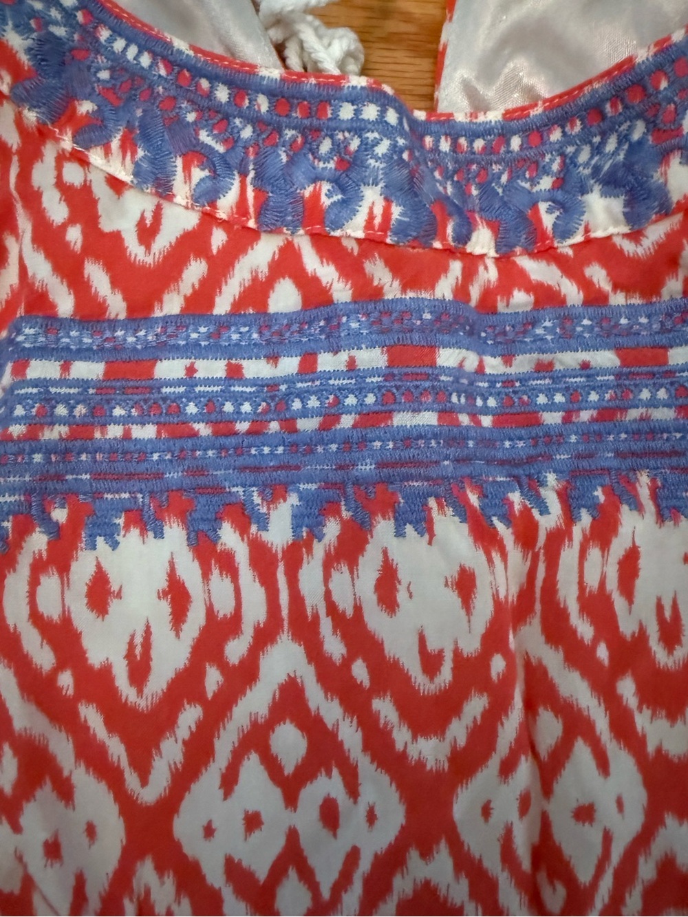 THML Coral and White Patterned Dress with Blue Embroidery - Picture 4 of 5